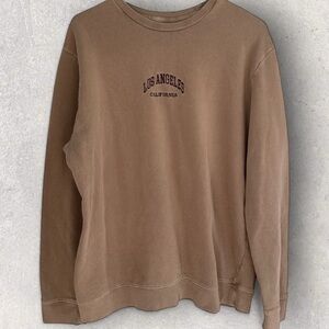 PacSun Taupe Tan Sweater Large Embroidered Crew Neck Sweatshirt Los Angeles